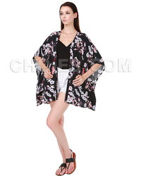 Choies Black Vintage Floral Sunscreen Kimono Coat