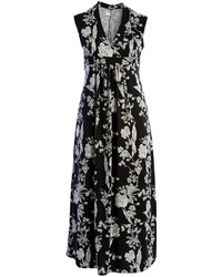 Glam Black White Floral Surplice Maxi Dress Plus