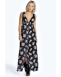 Boohoo Neve Button Front Floral Woven Maxi Dress