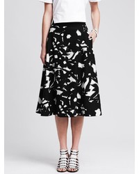 Banana Republic Black Floral Midi Skirt