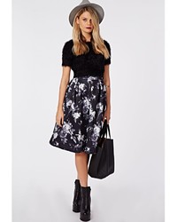 Missguided Sophriona Blurred Floral Print Full Midi Skirt Black