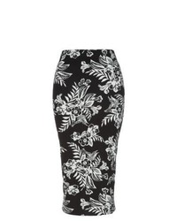 New Look Black Floral Print Midi Tube Skirt