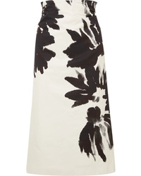 Dries Van Noten Ruched Floral Print Cotton Twill Midi Skirt