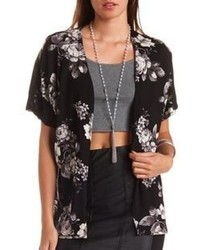 Black and White Floral Open Cardigan