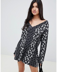 ASOS DESIGN Swing Playsuit In Mixed Ditsy Print