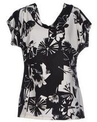 Black and White Floral Short Sleeve Blouse
