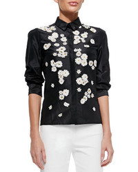Black and White Floral Short Sleeve Button Down Shirt