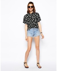 Asos Collection Short Sleeve Boxy Blouse In Mono Floral Print