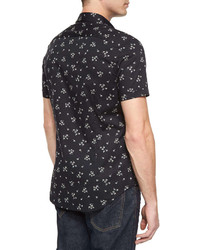 John Varvatos Star Usa Floral Printed Short Sleeve Sport Shirt Black