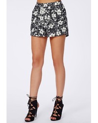 Missguided Becci Floral Check Floaty Shorts Black