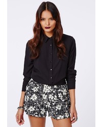 Missguided Becci Floral Check Floaty Shorts Black