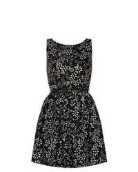 Mela New Look Black Floral And Butterfly Print Belted Skater Dress