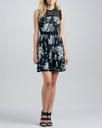 RED Valentino Lace Inset Floral Knit Dress Blackwhite