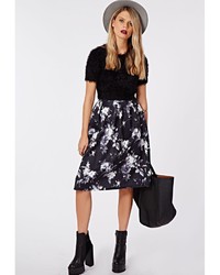 Missguided Sophriona Blurred Floral Print Full Midi Skirt Black