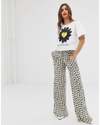 Black and White Floral Wide Leg Pants