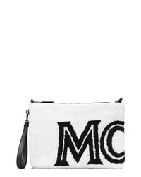 MCM Contrast Logo Genuine Shearling Zip Pouch