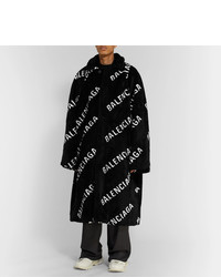 Balenciaga Oversized Logo Print Faux Fur Coat