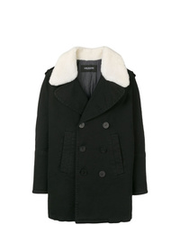Black and White Fur Collar Coat