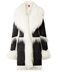 House of Fluff Faux Shearling Trimmed Velvet Coat