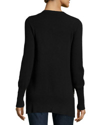 Neiman Marcus Cashmere Geometric Front Pullover Sweater Blackwhite