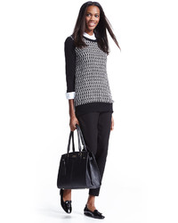 Neiman Marcus Cashmere Geometric Front Pullover Sweater Blackwhite