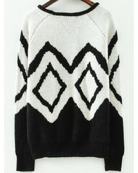Round Neck Geometric Print Black Sweater