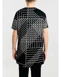 Topman Lux Black Geo Print Longer Length T Shirt