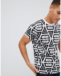 ASOS DESIGN T Shirt With All Over Mono Aztec Print