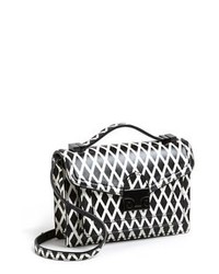Black and White Geometric Leather Satchel Bag