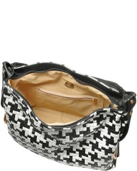 Fontanelli Black And White Houndstooth Woven Leather Tote Bag