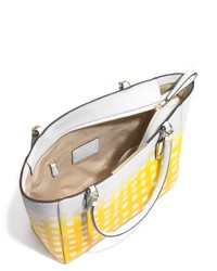 Coach Madison Eastwest Tote In Gingham Saffiano Leather