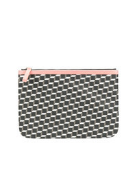 Black and White Geometric Leather Zip Pouch