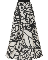 Naeem Khan Pleated Printed Organza Maxi Skirt