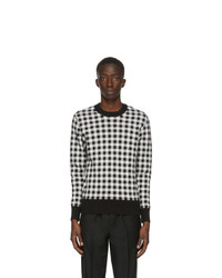 Black and White Gingham Crew-neck Sweater