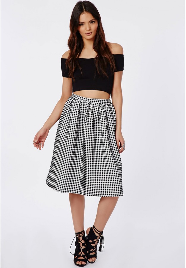 Missguided Helena Gingham Full Midi Skirt Black, $39 | Missguided ...