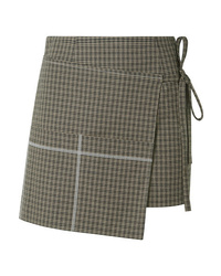 Sandy Liang Checked Cotton Blend Wrap Mini Skirt