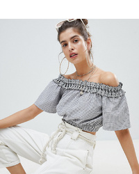 Reclaimed Vintage Inspired Off The Shoulder Gingham Crop Top With