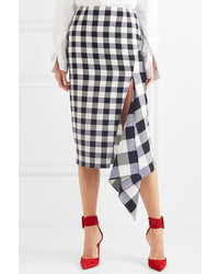 Monse Asymmetric Gingham Wool And Cotton Blend Midi Skirt