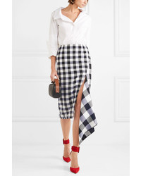 Monse Asymmetric Gingham Wool And Cotton Blend Midi Skirt