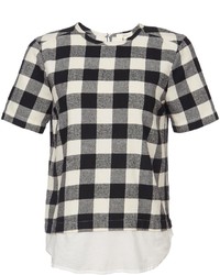 Cynjin Short Sleeve Cotton Plaid Shirttail Top