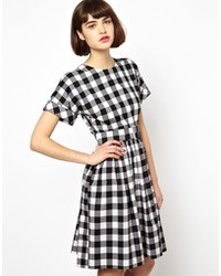 checked black and white dress
