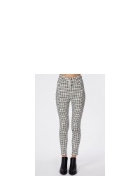 Missguided Gingham High Waisted Skinny Trousers White