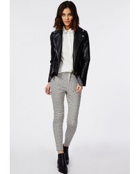 Missguided Gingham High Waisted Skinny Trousers White