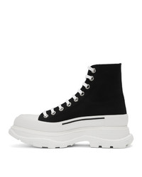 Alexander McQueen Black And White Canvas Lace Up Boots