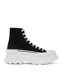 Alexander McQueen Black And White Canvas Lace Up Boots
