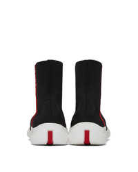 Prada Black And White Knit High Top Sneakers