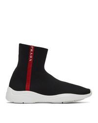 Prada Black And White Knit High Top Sneakers