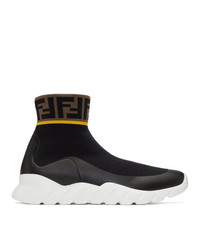Fendi Black And White Tech Knit Forever High Top Sneakers