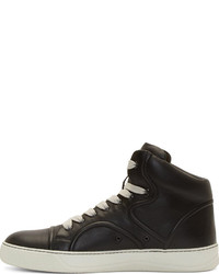 Lanvin Black Leather Piped High Top Sneakers