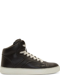 Lanvin Black Leather Piped High Top Sneakers